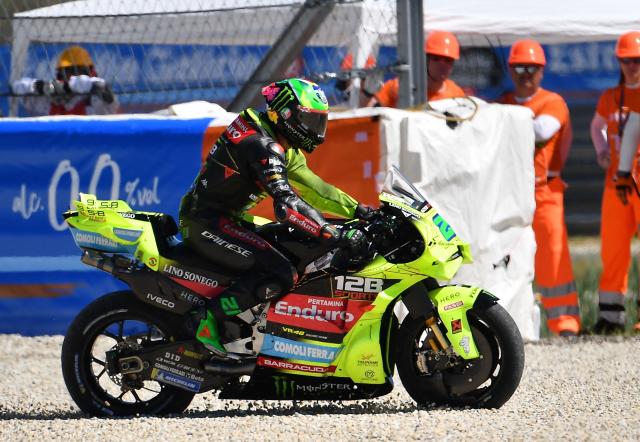 Team Pertamina Enduro VR46 Racing Team's Franco Morbidelli drives off the race track during the Free Practice 2 session at the Balaton Park Circuit in Balatonfokajar, Hungary, on June 6, 2026, ahead of the Hungarian Motorcycle MotoGP Grand Prix. (Photo by Ferenc ISZA / AFP)