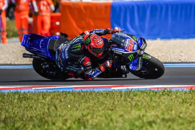 Team Monster Energy Yamaha MotoGP's Fabio Quartararo drives during the Qualifying session at the Balaton Park Circuit in Balatonfokajar, Hungary, on June 6, 2026, ahead of the Hungarian Motorcycle MotoGP Grand Prix. (Photo by FERENC ISZA / AFP)
