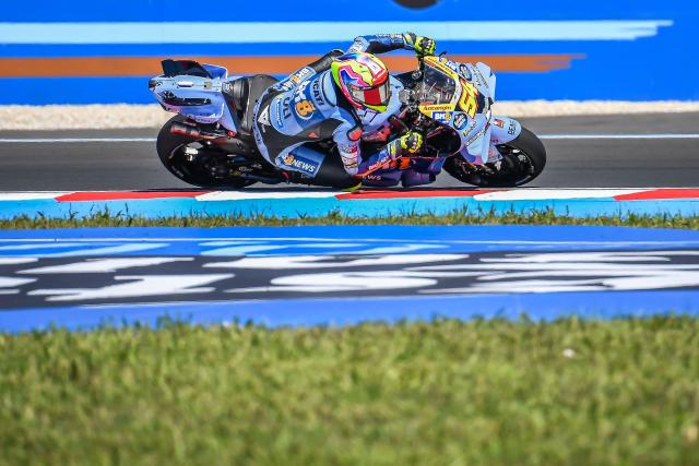 Team Gresini Racing MotoGP's Fermin Aldeguer drives during the Qualifying session at the Balaton Park Circuit in Balatonfokajar, Hungary, on June 6, 2026, ahead of the Hungarian Motorcycle MotoGP Grand Prix. (Photo by FERENC ISZA / AFP)