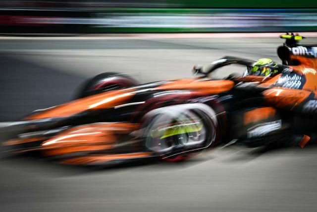 McLaren's British driver Lando Norris takes part in the third practice session at the Monaco street circuit in Monaco, ahead of the Monaco Formula 1 Grand Prix, on June 6, 2026. (Photo by Gabriel BOUYS / AFP)