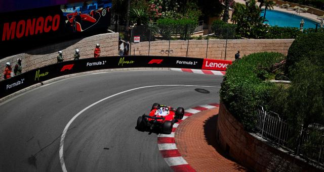 Ferrari's British driver Lewis Hamilton takes part in the third practice session at the Monaco street circuit in Monaco, ahead of the Monaco Formula 1 Grand Prix, on June 6, 2026. (Photo by Andrej ISAKOVIC / AFP)