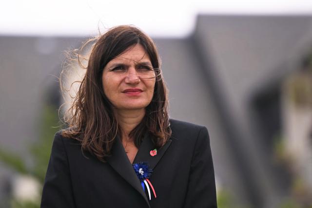 France's junior Defence Minister Alice Rufo attends an International commemorative ceremony for the 82nd anniversary of the World War II "D-Day" Normandy landings in Langrune-sur-Mer, northwestern France, of June 6, 2026. (Photo by LOU BENOIST / AFP)