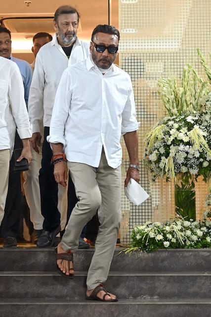 Bollywood actor Jackie Shroff leaves after offering funeral prayers for film producer Pahlaj Nihalani in Mumbai on June 6, 2026. (Photo by SUJIT JAISWAL / AFP)