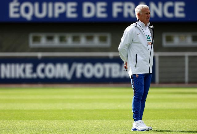 France's head coach Didier Deschamps looks on during a training session at the French Football Federation's (FFF) training ground in Clairefontaine-en-Yvelines, southwest of Paris on June 6, 2026, as part of the team's preparation for upcoming 2026 FIFA World Cup football tournament. (Photo by FRANCK FIFE / AFP)