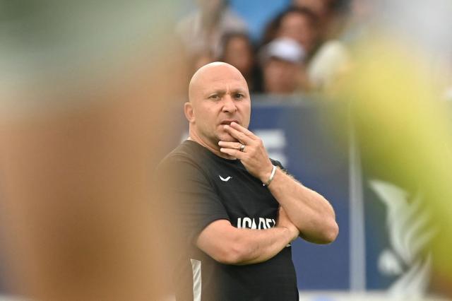 Toulon's French head coach Pierre Mignoni looks on prior to the French Top 14 rugby union match between Castres Olympique and Rugby Club Toulonnais (Toulon)  at Stade Pierre Fabre in Castres, southern France on June 6, 2026. (Photo by Matthieu RONDEL / AFP)