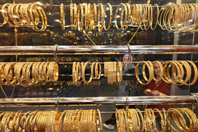 Gold items are displayed at a jewellery shop in downtown Kuwait City on June 6, 2026. (Photo by YASSER AL-ZAYYAT / AFP)