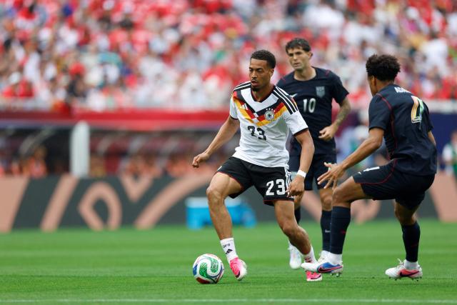 Germany's Felix Nmecha controls the ball during the international friendly football match between USA and Germany at Soldier Field in Chicago, Illinois, on June 6, 2026. (Photo by KAMIL KRZACZYNSKI / AFP)