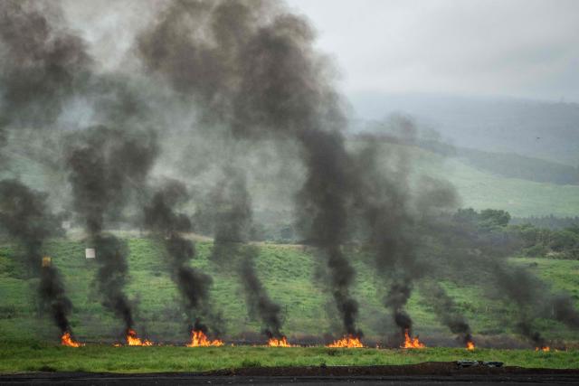 Smoke rises from fires during a live fire exercise at East Fuji Maneuver Area in Gotemba on June 7, 2026. (Photo by Yuichi YAMAZAKI / AFP)