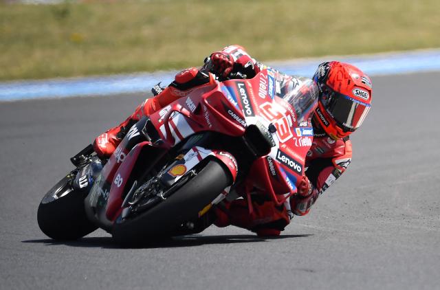 Team Ducati Lenovo Team's Marc Marquez competes during the Hungarian Motorcycle MotoGP Grand Prix at the Balaton Park circuit in Balatonfokajar, Hungary, on June 7, 2026. (Photo by Ferenc ISZA / AFP)
