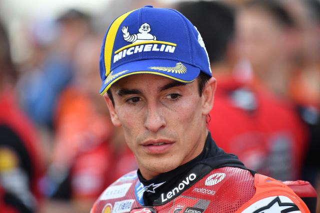 Winner Team Ducati Lenovo Team's Marc Marquez looks on after the Hungarian Motorcycle MotoGP Grand Prix at the Balaton Park circuit in Balatonfokajar, Hungary, on June 7, 2026. (Photo by Ferenc ISZA / AFP)