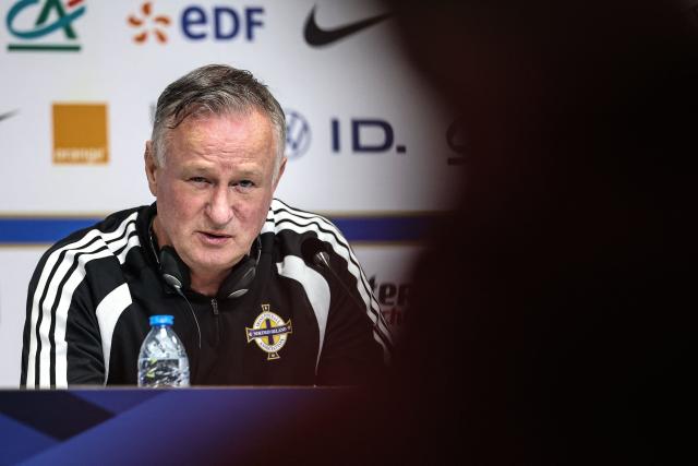 Northern Ireland's head coach Michael O'Neill holds a press conference on the eve of the friendly football match between France and Northern Ireland ahead of the 2026 FIFA World Cup football tournament, at Stade Pierre-Mauroy in Villeneuve-d'Ascq, northern France, on June 7, 2026. (Photo by SIMON WOHLFAHRT / AFP)
