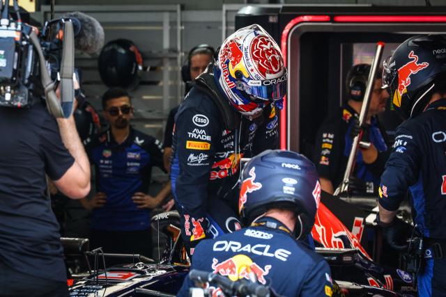 Red Bull Racing's Dutch driver Max Verstappen gets out of the car after taking the car back to the garage as he withdraw from the race during Monaco Formula 1 Grand Prix at the Monaco street circuit in Monaco, ahead of the, on June 7, 2026. (Photo by Yves Herman / POOL / AFP)