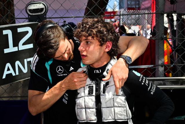 Mercedes' Italian driver Kimi Antonelli gets ready prior to compete in the Monaco Formula 1 Grand Prix at the Monaco street circuit in Monaco, ahead of the, on June 7, 2026. (Photo by Andrej ISAKOVIC / AFP)