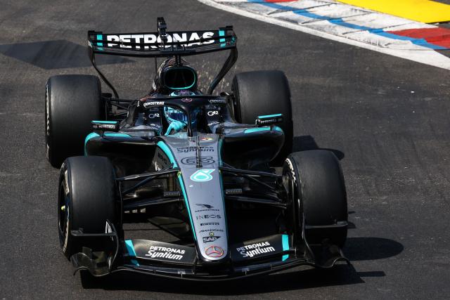 Mercedes' British driver George Russell competes during Monaco Formula 1 Grand Prix at the Monaco street circuit in Monaco, ahead of the, on June 7, 2026. (Photo by Yves Herman / POOL / AFP)