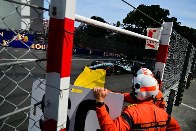 Mercedes' Italian driver Kimi Antonelli follows the safety car during Monaco Formula 1 Grand Prix at the Monaco street circuit in Monaco, ahead of the, on June 7, 2026. (Photo by Andrej ISAKOVIC / AFP)