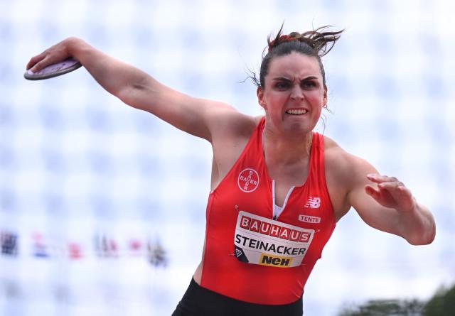 Germany's Marike Steinacker competes in the Women's Discus Throw event of the Stockholm Diamond League athletics meeting in Stockholm, Sweden, on June 7, 2026. (Photo by Jonathan Nackstrand / AFP)