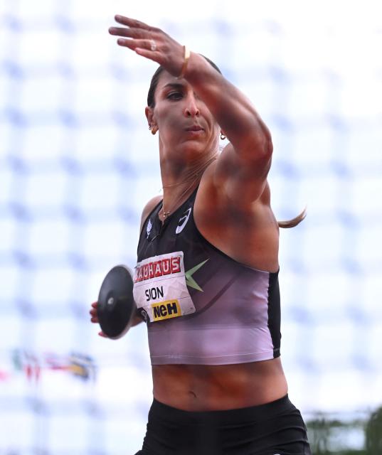 USA's Valarie Sion competes in the Women's Discus Throw event of the Stockholm Diamond League athletics meeting in Stockholm, Sweden, on June 7, 2026. (Photo by Jonathan Nackstrand / AFP)