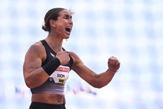 USA's Valarie Sion reacts after competing in the Women's Discus Throw event of the Stockholm Diamond League athletics meeting in Stockholm, Sweden, on June 7, 2026. (Photo by Jonathan Nackstrand / AFP)