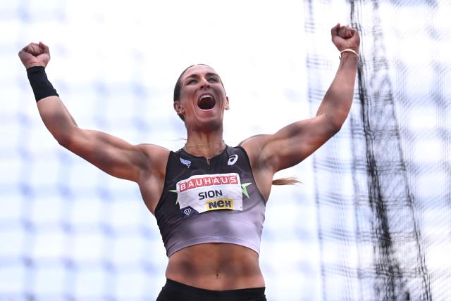 USA's Valarie Sion reacts after competing in the Women's Discus Throw event of the Stockholm Diamond League athletics meeting in Stockholm, Sweden, on June 7, 2026. (Photo by Jonathan Nackstrand / AFP)