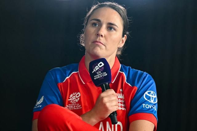England’s Nat Sciver-Brunt speaks as part of The Captains' Carnival, the activation event for the ICC Women's T20 cricket world cup 2026, in central London on June 7, 2026. (Photo by JUSTIN TALLIS / AFP)