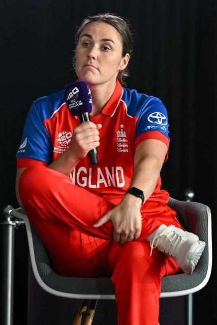England’s Nat Sciver-Brunt speaks as part of The Captains' Carnival, the activation event for the ICC Women's T20 cricket world cup 2026, in central London on June 7, 2026. (Photo by JUSTIN TALLIS / AFP)