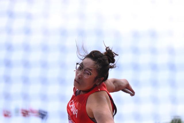 China's Feng Bin competes in the Women's Discus Throw event of the IAAF Stockholm Diamond League athletics meeting in Stockholm, Sweden, on June 7, 2026. (Photo by Jonathan Nackstrand / AFP)