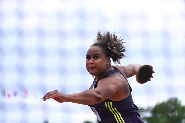 Sweden's Vanessa Kamga competes in the Women's Discus Throw event of the IAAF Stockholm Diamond League athletics meeting in Stockholm, Sweden, on June 7, 2026. (Photo by Jonathan Nackstrand / AFP)