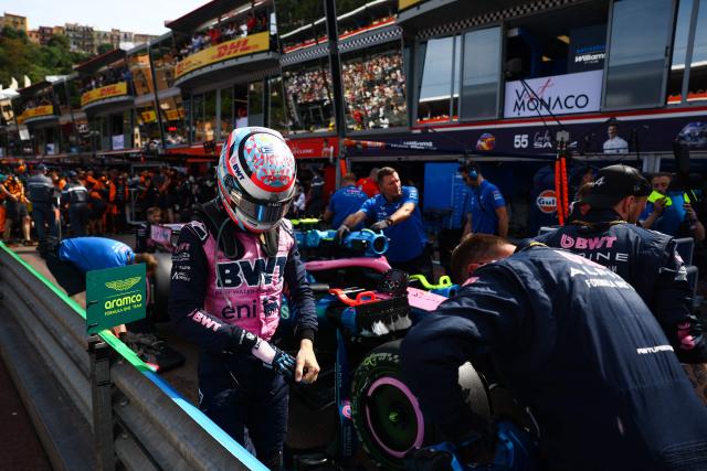 Alpine's Argentinian driver Franco Colapinto makes a pit stop as part of a break in the race during Monaco Formula 1 Grand Prix at the Monaco street circuit in Monaco, ahead of the, on June 7, 2026. (Photo by Yves Herman / POOL / AFP)