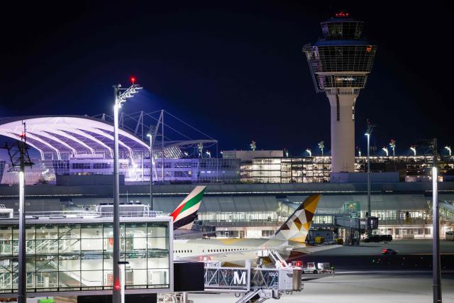 The tower is seen at the Munich International Airport in Munich, southern Germany, on June 7, 2026. All flight operations were halted and the tower evacuated as staff reported strong smell of smoke but no fire has been detected. (Photo by Michaela STACHE / AFP)