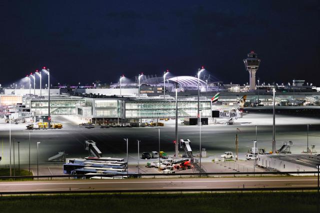 The tower is seen at the Munich International Airport in Munich, southern Germany, on June 7, 2026. All flight operations were halted and the tower evacuated as staff reported strong smell of smoke but no fire has been detected. (Photo by Michaela STACHE / AFP)