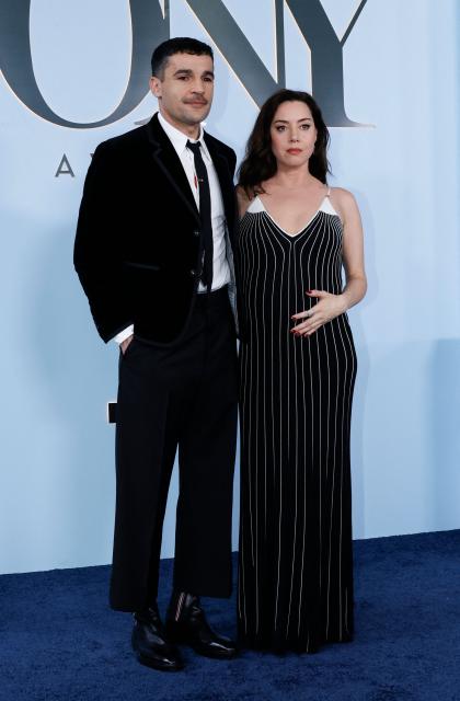 US actress Aubrey Plaza and her partner actor Christopher Abbott attend the 79th Annual Tony Awards at Radio City Music Hall in New York on June 7, 2026. (Photo by kena betancur / AFP)