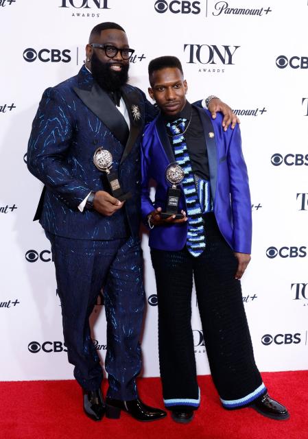 US choreographers Omari Wiles (R) and Arturo Lyons (L) pose in the press room with the Best Choreography Award for "Cats: The Jellicle Ball" during the 79th Annual Tony Awards at Radio City Music Hall in New York on June 7, 2026. (Photo by kena betancur / AFP)