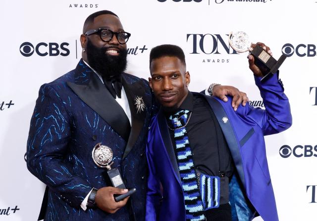 US choreographers Omari Wiles (R) and Arturo Lyons (L) pose in the press room with the Best Choreography Award for "Cats: The Jellicle Ball" during the 79th Annual Tony Awards at Radio City Music Hall in New York on June 7, 2026. (Photo by kena betancur / AFP)