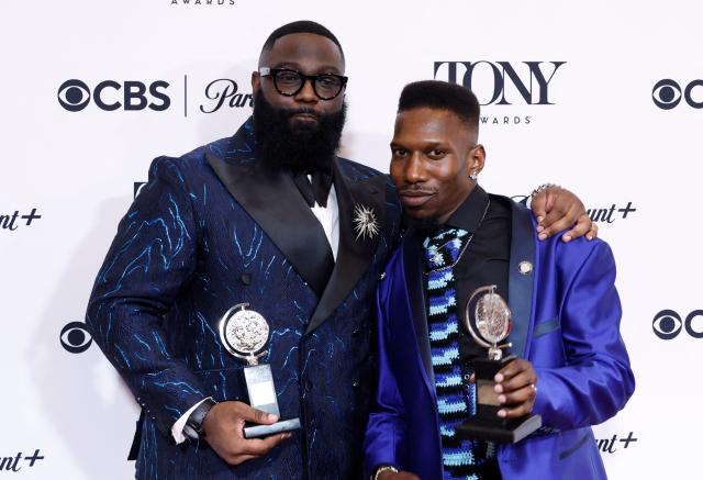 US choreographers Omari Wiles (R) and Arturo Lyons (L) pose in the press room with the Best Choreography Award for "Cats: The Jellicle Ball" during the 79th Annual Tony Awards at Radio City Music Hall in New York on June 7, 2026. (Photo by kena betancur / AFP)