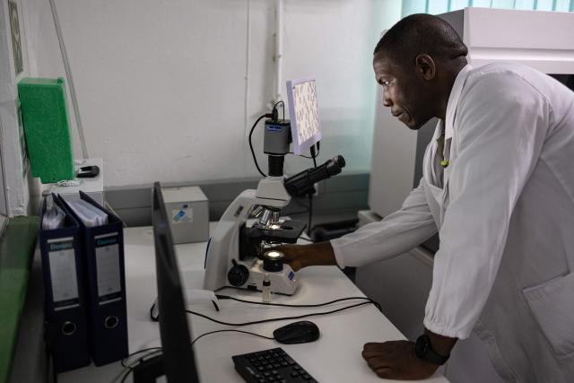 Medical Technologist in clinical pathology at the National Health Laboratory Service Thokozani Maseko looks through a microscope as he analyses a blood sample for Malaria at the Tintswalo Hospital in Bushbuckridge on May 26, 2026. Human-induced climate change, compounded by the La Nina weather pattern, has intensified extreme rainfall across southern Africa, the National Institute for Communicable Diseases (NICD) said, creating conditions that can fuel malaria transmission long after floodwaters recede.
In Mpumalanga, cases rose fourfold in January compared with a year earlier, jeopardising South Africa's goal of eliminating malaria by 2029. (Photo by EMMANUEL CROSET / AFP)