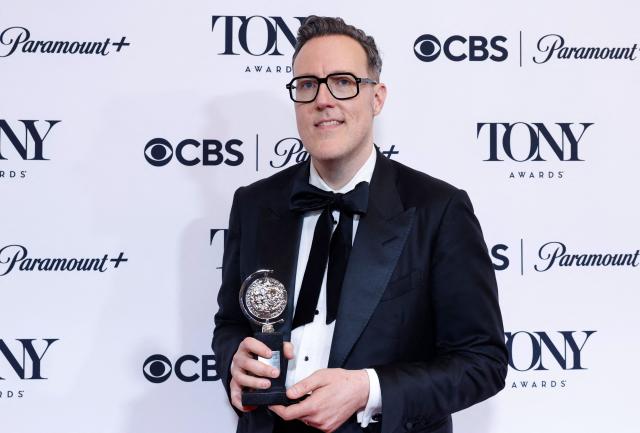 US scenic designer Dane Laffrey poses in the press room with the Best Scenic Design of a Musical award for "The Lost Boys" during the 79th Annual Tony Awards at Radio City Music Hall in New York on June 7, 2026. (Photo by kena betancur / AFP)