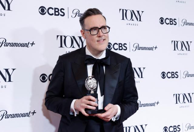 US scenic designer Dane Laffrey poses in the press room with the Best Scenic Design of a Musical award for "The Lost Boys" during the 79th Annual Tony Awards at Radio City Music Hall in New York on June 7, 2026. (Photo by kena betancur / AFP)