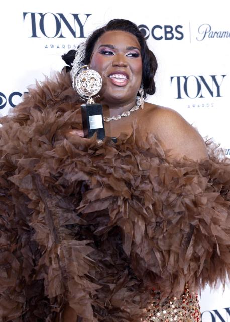 US costume designer Qween Jean poses in the press room with the Best Costume Design of a Musical award for "Cats: The Jellicle Ball" during the 79th Annual Tony Awards at Radio City Music Hall in New York on June 7, 2026. (Photo by kena betancur / AFP)