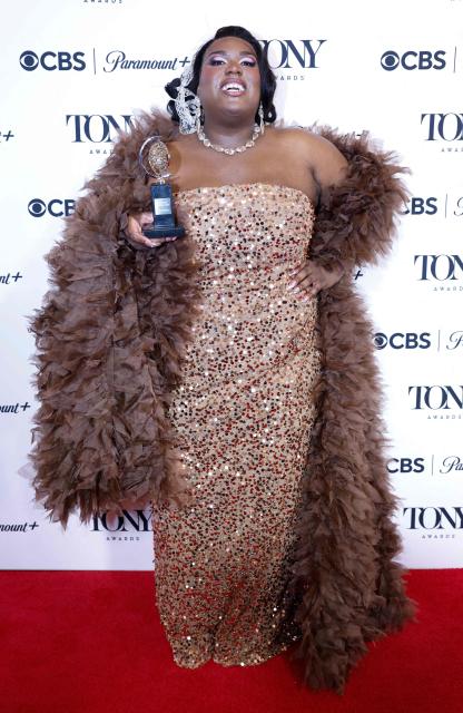 US costume designer Qween Jean poses in the press room with the Best Costume Design of a Musical award for "Cats: The Jellicle Ball" during the 79th Annual Tony Awards at Radio City Music Hall in New York on June 7, 2026. (Photo by kena betancur / AFP)