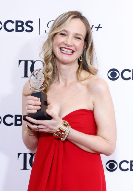 US playwright Bess Wohl poses in the press room with the Best Play award for "Liberation" during the 79th Annual Tony Awards at Radio City Music Hall in New York on June 7, 2026. (Photo by kena betancur / AFP)