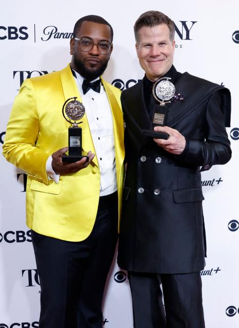 US directors Zhailon Levingston (L) and Bill Rauch pose in the press room with the Best Direction of a Musical award for "Cats: The Jellicle Ball" during the 79th Annual Tony Awards at Radio City Music Hall in New York on June 7, 2026.  (Photo by kena betancur / AFP)