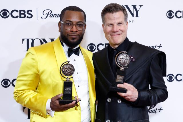 US directors Zhailon Levingston (L) and Bill Rauch pose in the press room with the Best Direction of a Musical award for "Cats: The Jellicle Ball" during the 79th Annual Tony Awards at Radio City Music Hall in New York on June 7, 2026.  (Photo by kena betancur / AFP)