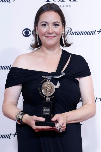 British scenic designer Chloe Lamford poses in the press room with the Best Scenic Design of a Play award for "Arthur Miller's Death of a Salesman" during the 79th Annual Tony Awards at Radio City Music Hall in New York on June 7, 2026. (Photo by kena betancur / AFP)