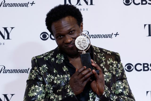 US actor Joshua Henry poses with the award for Best Performance by an Actor in a Leading Role in a Musical for "Ragtime" in the press room during the 79th Annual Tony Awards at Radio City Music Hall in New York on June 7, 2026. (Photo by kena betancur / AFP)