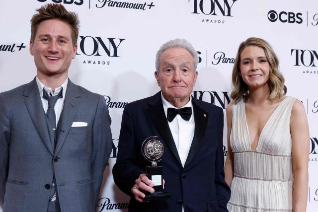 Canadian-US producer Lorne Michaels (C) poses with the award for Best Musical for "Schmigadoon!" in the press room during the 79th Annual Tony Awards at Radio City Music Hall in New York on June 7, 2026. (Photo by kena betancur / AFP)