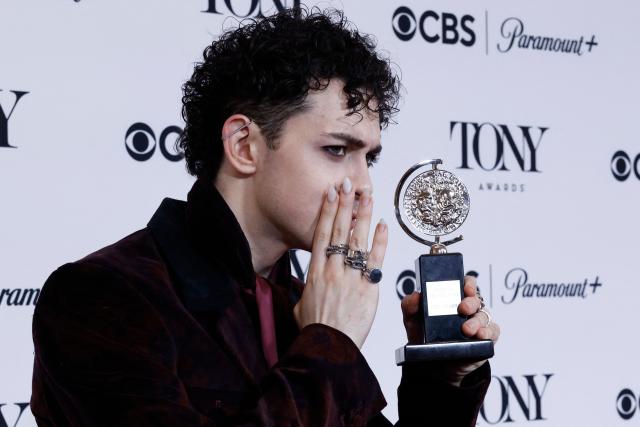 US actor Ali Louis Bourzgui poses with the award for Best Performance by an Actor in a Featured Role in a Musical for "The Lost Boys" in the press room during the 79th Annual Tony Awards at Radio City Music Hall in New York on June 7, 2026. (Photo by kena betancur / AFP)