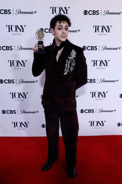 US actor Ali Louis Bourzgui poses with the award for Best Performance by an Actor in a Featured Role in a Musical for "The Lost Boys" in the press room during the 79th Annual Tony Awards at Radio City Music Hall in New York on June 7, 2026. (Photo by kena betancur / AFP)