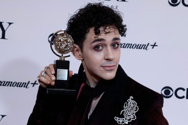 US actor Ali Louis Bourzgui poses with the award for Best Performance by an Actor in a Featured Role in a Musical for "The Lost Boys" in the press room during the 79th Annual Tony Awards at Radio City Music Hall in New York on June 7, 2026. (Photo by kena betancur / AFP)