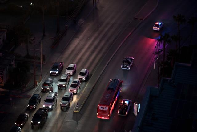 Aerial view of the bus transporting Iran's players surrounded by heavy security after a training session in Tijuana, Mexico on June 7, 2026, ahead of the FIFA 2026 World Cup. (Photo by Guillermo Arias / AFP)