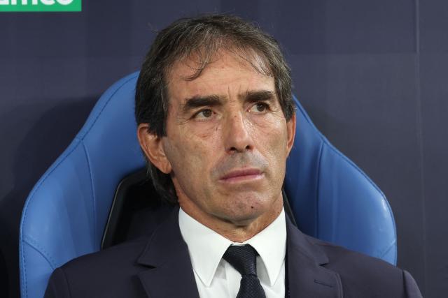 (FILES) Pachuca's Uruguayan manager Guillermo Almada looks on ahead of the 2024 FIFA Intercontinental Cup football match between Brazil's Botafogo and Mexico's Pachuca at Stadium 974 in Doha on December 11, 2024. Almada was announced on June 7, 2026, as the new head coach of Mexican side America, starting with the upcoming 2026 Apertura tournament of Mexican soccer, which begins on July 16. (Photo by KARIM JAAFAR / AFP)